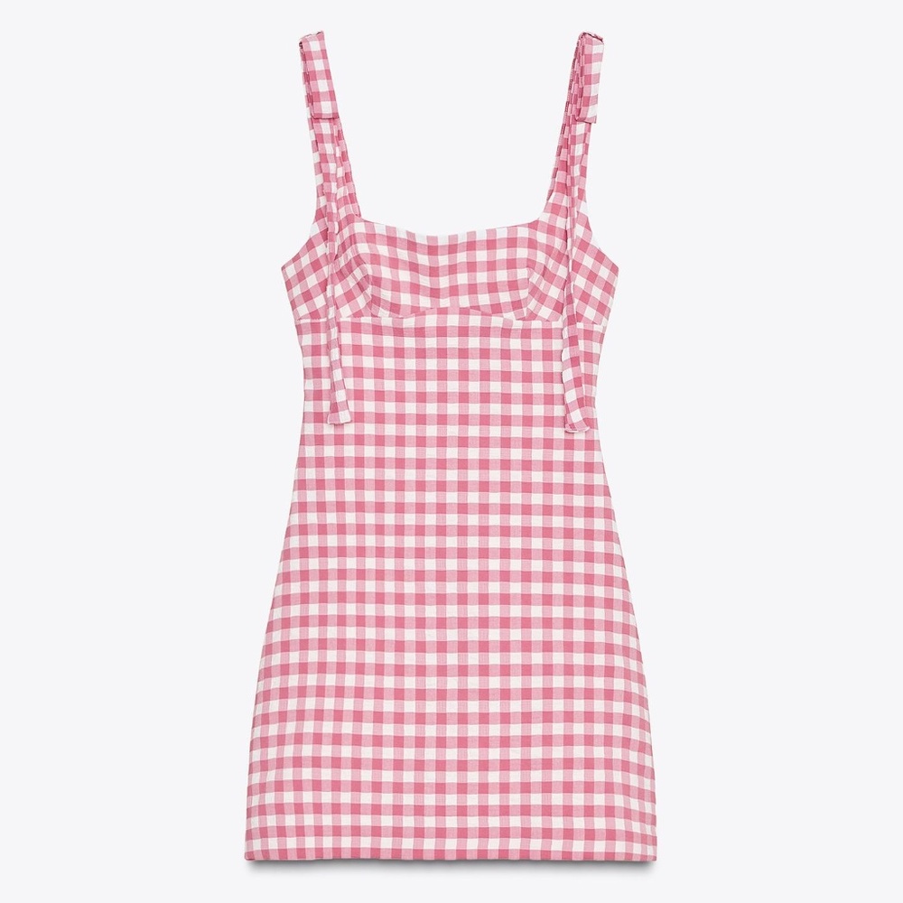 Zara - GINGHAM CHECK DRESS WITH BOWS - XS - Picture 6 of 9